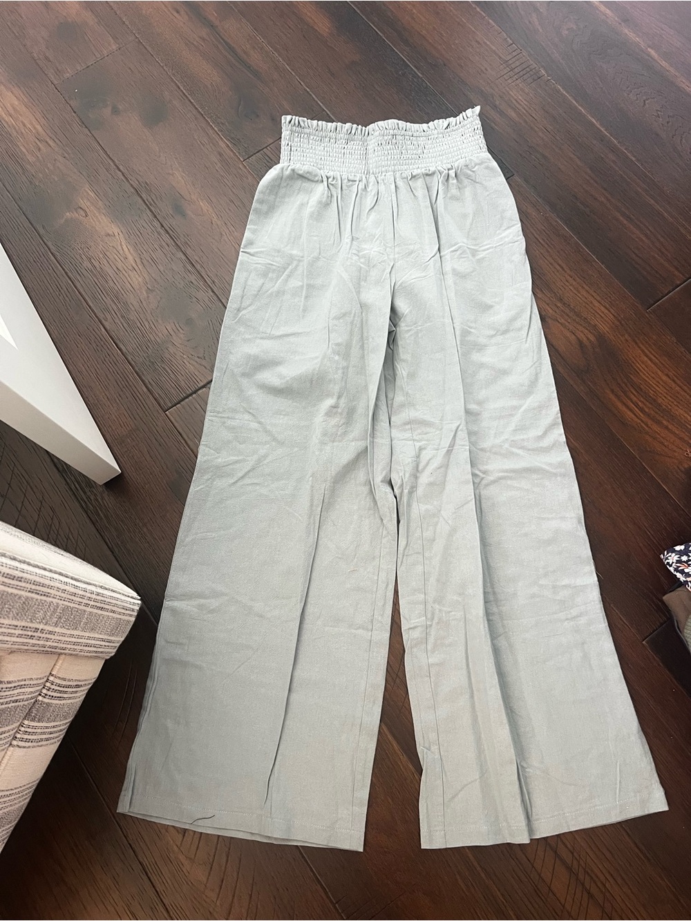 Bluish Gray Wide-Leg Women's Pants with Smocked Waist